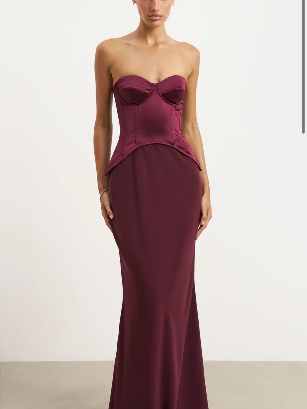 Strapless Burgundy Corset Evening Gown